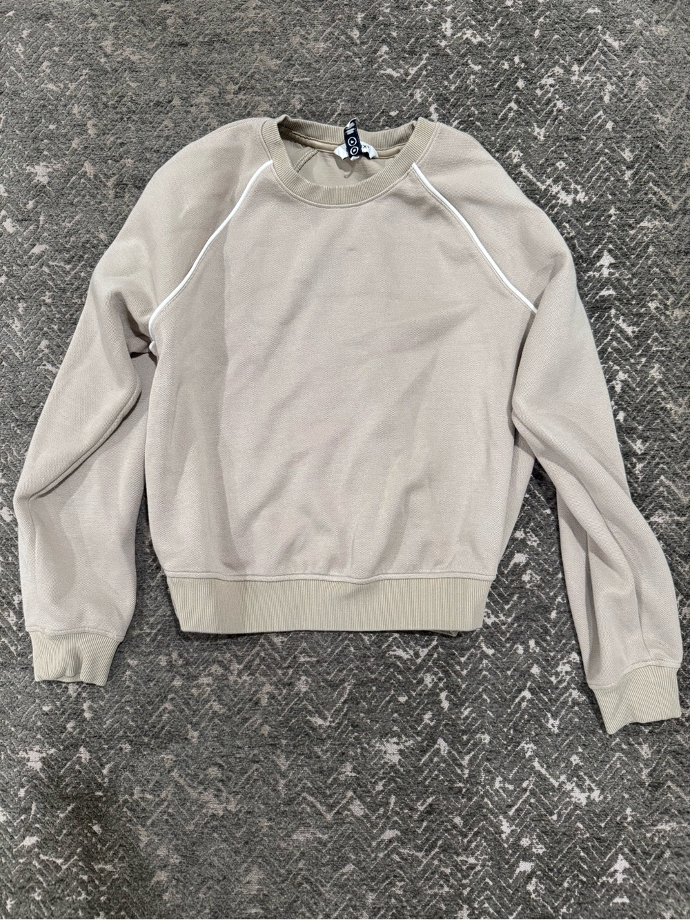 SPANX Beige Pique Knit Contrast Piping Crewneck Pullover Sweatshirt Size S